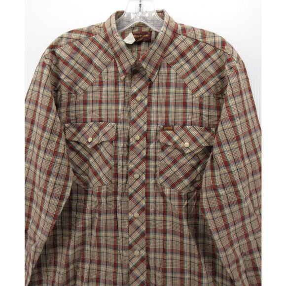 VINTAGE Rustler Shirt Large Western Pearl Snap Cowboy Plaid Rodeo USA - Picture 2 of 10